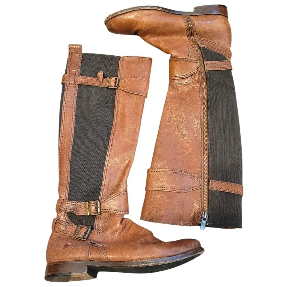 Frye Anna Gore Tall 74653 Women's Brown Leather Zipper Casual Dress Boots 6